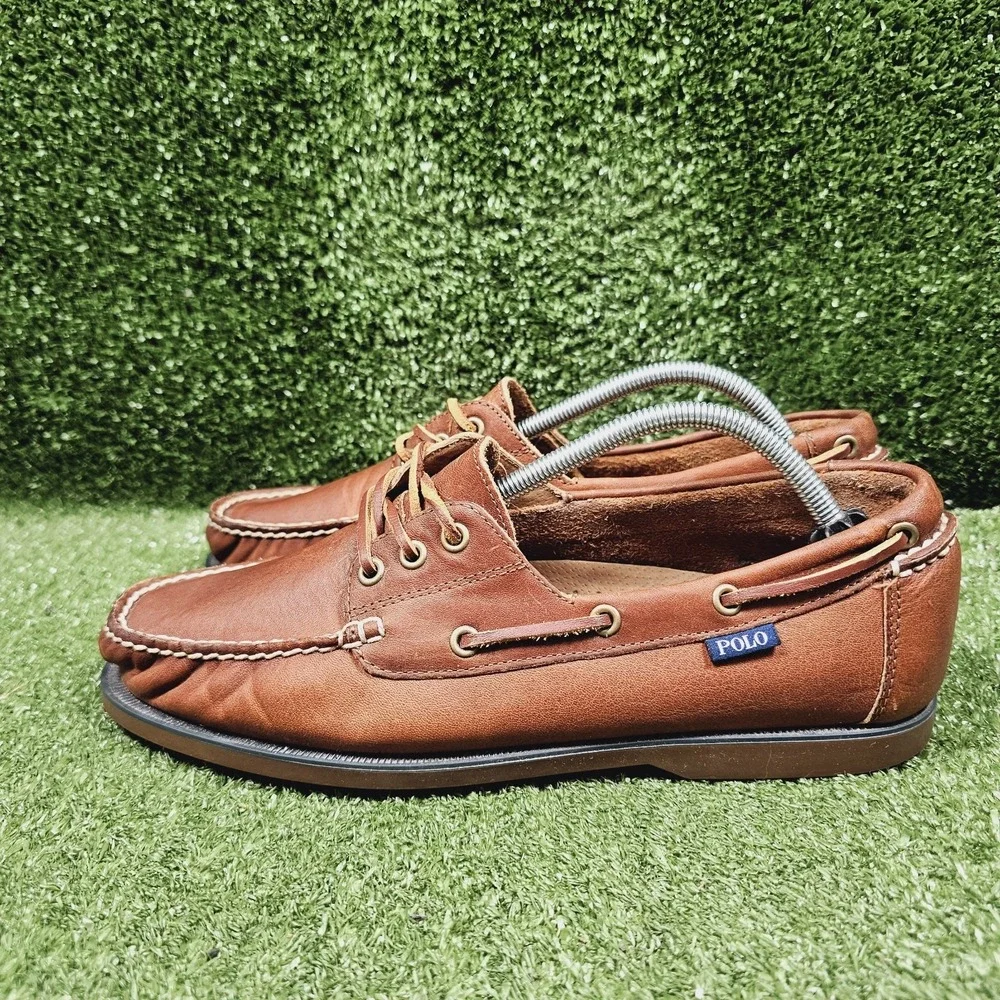 Polo Ralph Lauren Bienne Brown Leather Casual Boat Shoes Mens Size 10.5
